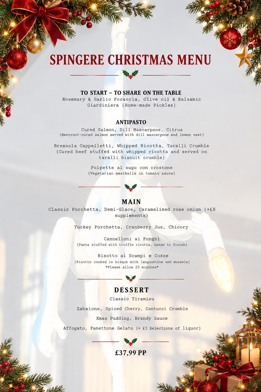 Spingere Christmas Special Menu